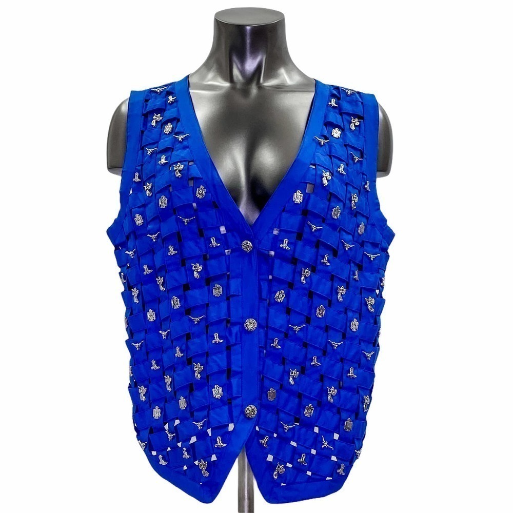ELLEN Richman Blue Embellished Sleeveless Vest